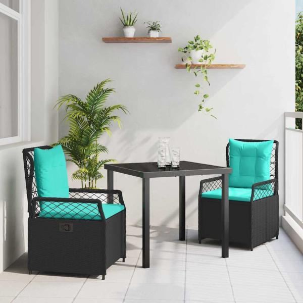 ARDEBO.de - Garten Essgruppe 3 pcs Schwarz Poly-Rattan