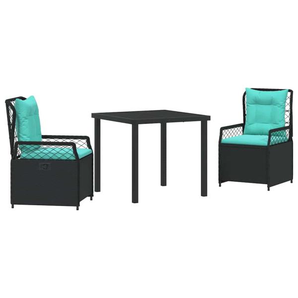 Garten Essgruppe 3 pcs Schwarz Poly-Rattan