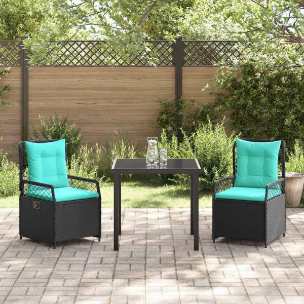 Garten Essgruppe 3 pcs Schwarz Poly-Rattan