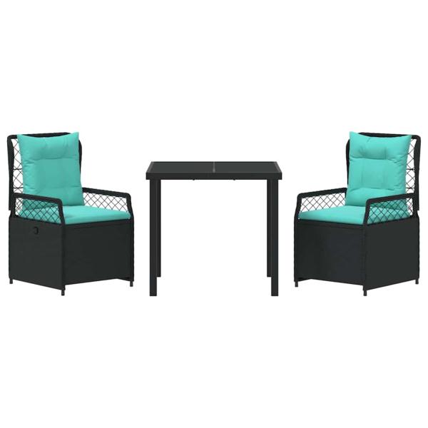 Garten Essgruppe 3 pcs Schwarz Poly-Rattan