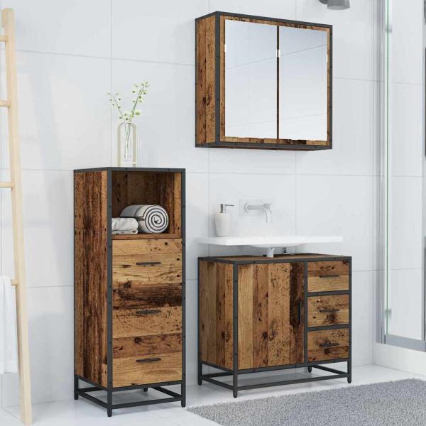 Badezimmermöbel Set mit Regal 3 pcs Altholz 35 x 37,5 x 100 cm