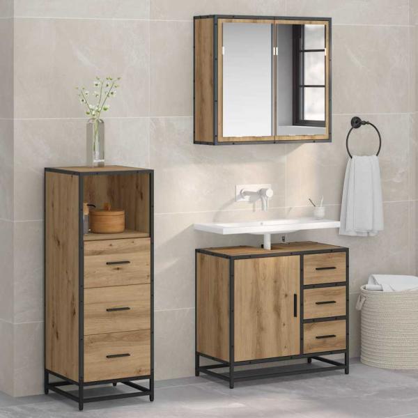 ARDEBO.de - Badezimmermöbel Set 3 pcs Eiche handwerklich 35 x 37,5 x 100 cm