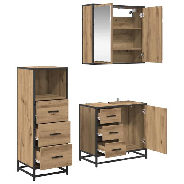 Badezimmermöbel Set 3 pcs Eiche handwerklich 35 x 37,5 x 100 cm