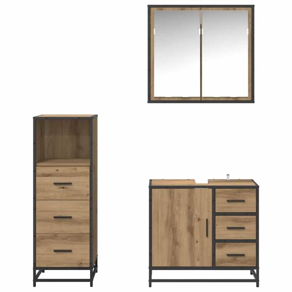 Badezimmermöbel Set 3 pcs Eiche handwerklich 35 x 37,5 x 100 cm