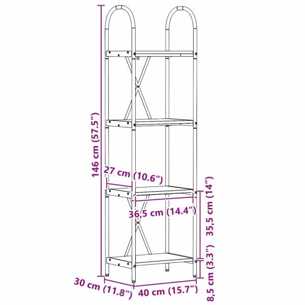 Regal Eiche handwerklich 40 x 30 x 146 cm Holzwerkstoff