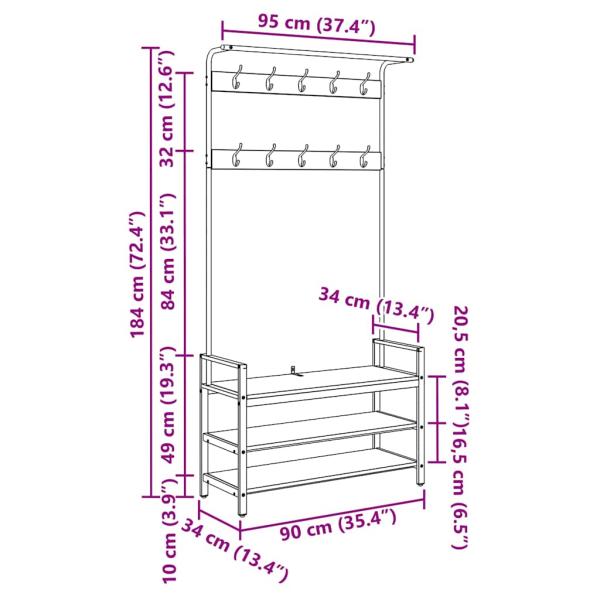 Kleiderständer Schwarze Eiche 95 x 34 x 184 cm Holzwerkstoff