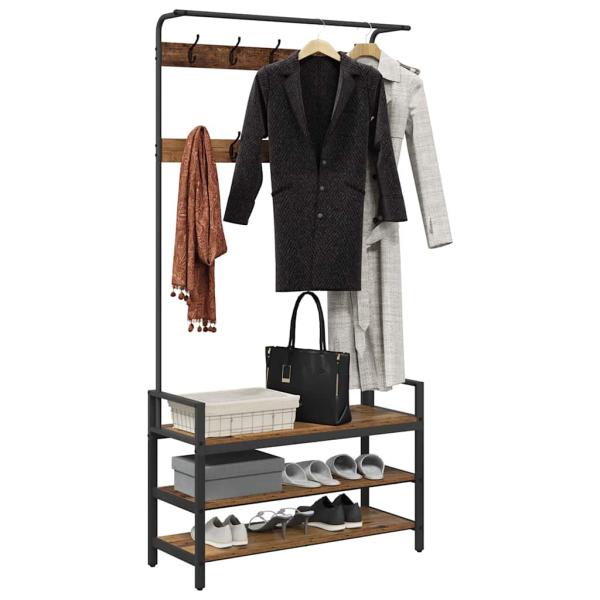 Kleiderständer mit Regal Altholz 95 x 34 x 184 cm Holzwerkstoff