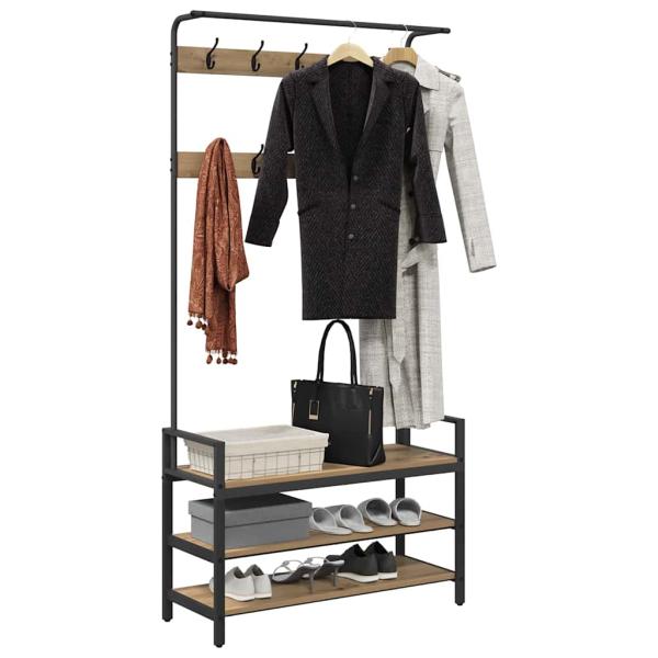 Kleiderständer mit Regal Eiche handwerklich 95 x 34 x 184 cm