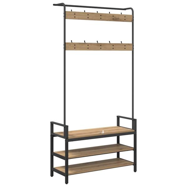 Kleiderständer mit Regal Eiche handwerklich 95 x 34 x 184 cm