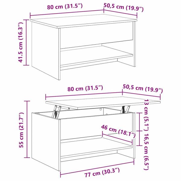 Couchtisch Schwarze Eiche 80 x 50.5 x 41.5 cm Holzwerkstoff