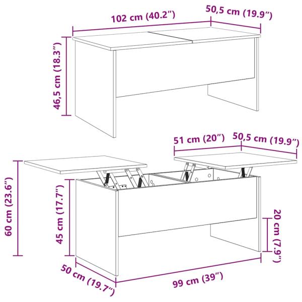 Couchtisch Eiche handwerklich 102 x 50,5 x 46,5 cm