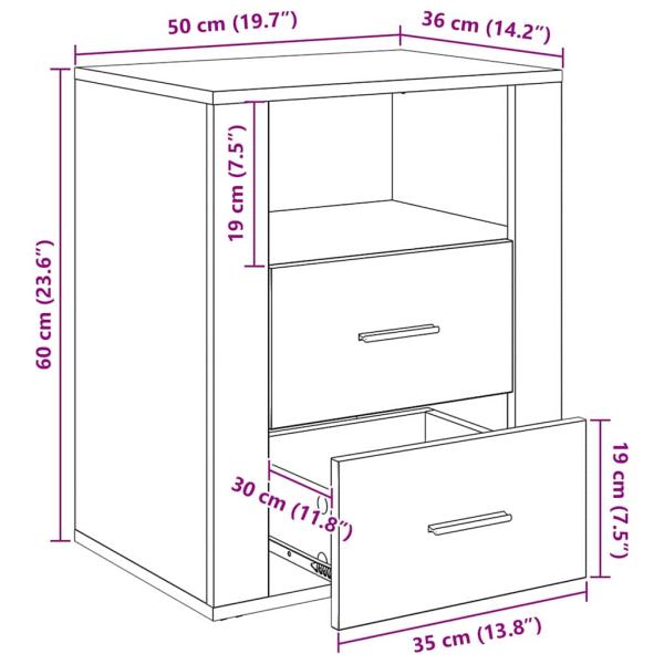 Nachttisch Eiche handwerklich 50 x 36 x 60 cm Holzwerkstoff
