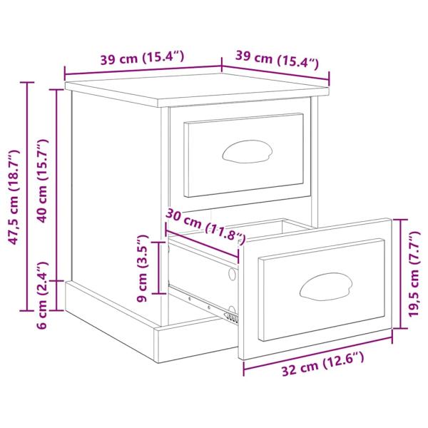 Nachttisch Eiche handwerklich 39 x 39 x 47.5 cm Holzwerkstoff