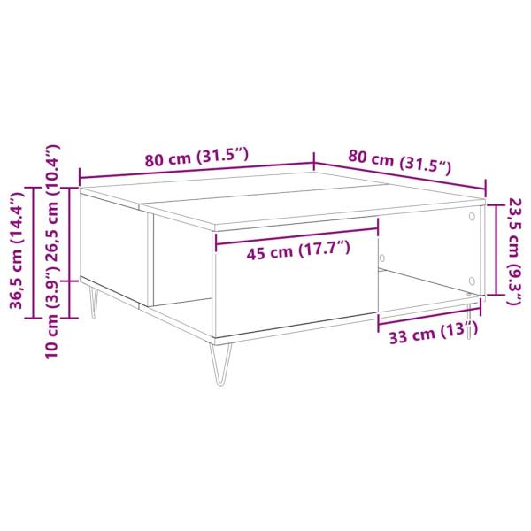 Couchtisch Eiche handwerklich 80 x 80 x 36.5 cm Holzwerkstoff