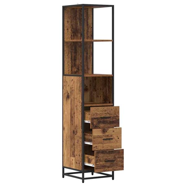 Badezimmer Schrank mit Schubladen Altholz 35 x 37,5 x 166 cm