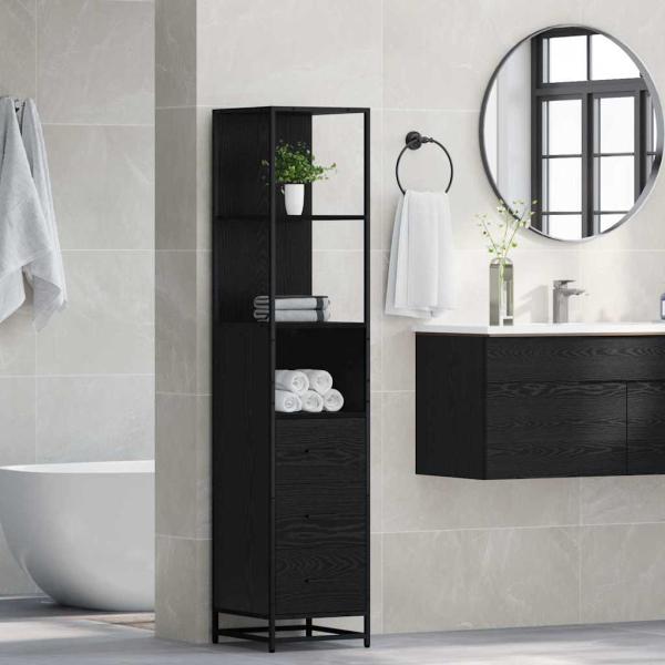 Badezimmer Schrank mit Regal Schwarze Eiche 35 x 37,5 x 166 cm