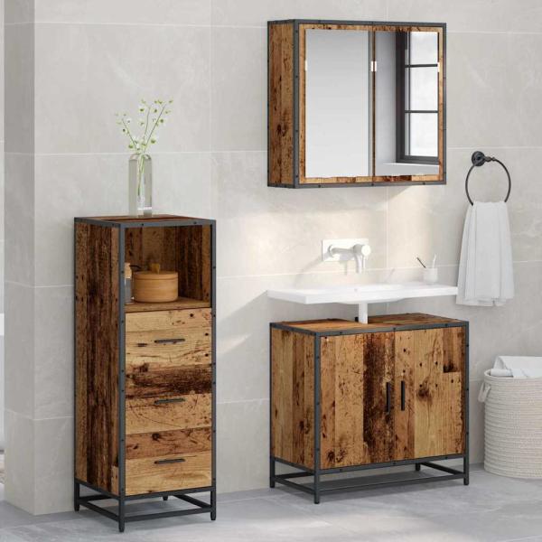 ARDEBO.de - Badezimmer Schrank Altholz 35 x 37,5 x 100 cm Holzwerkstoff