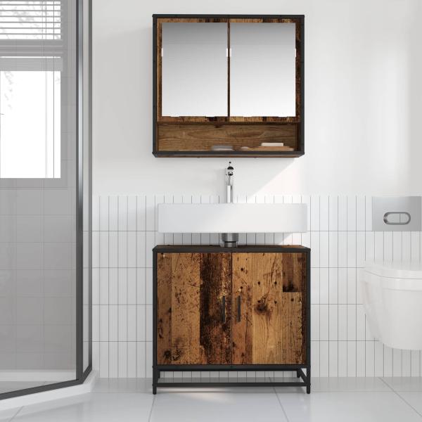 Badezimmer Waschbecken Schrank mit Tür Altholz 65 x 33 x 60 cm