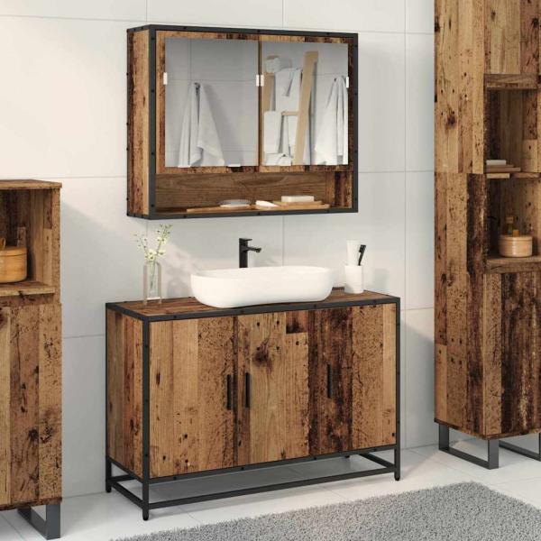 ARDEBO.de - Badezimmer Waschbecken Schrank mit Tür Altholz 90 x 33 x 60 cm