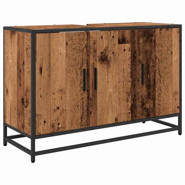 Badezimmer Waschbecken Schrank mit Tür Altholz 90 x 33 x 60 cm