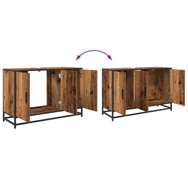 Badezimmer Waschbecken Schrank mit Tür Altholz 90 x 33 x 60 cm