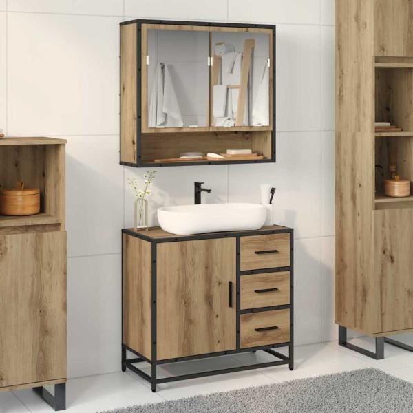 ARDEBO.de - Badezimmer Waschbecken Schrank mit Regal Eiche handwerklich