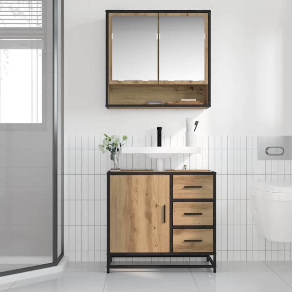 Badezimmer Waschbecken Schrank mit Regal Eiche handwerklich