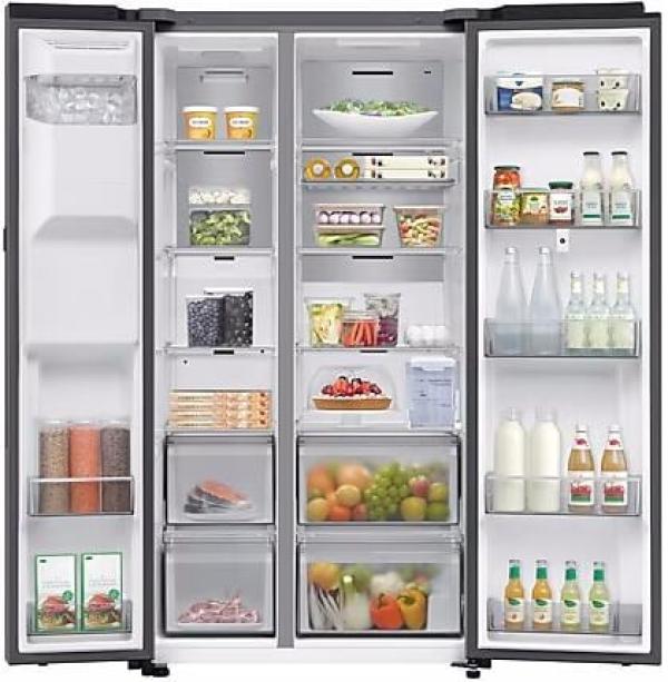 Samsung RS90F67BETEF Stand Side-by-Side Kombination, 91,2 cm breit, 614 L, NoFrost+, Wassertank, WiFi, Eis- und Wasserspender, Edelstahloptik