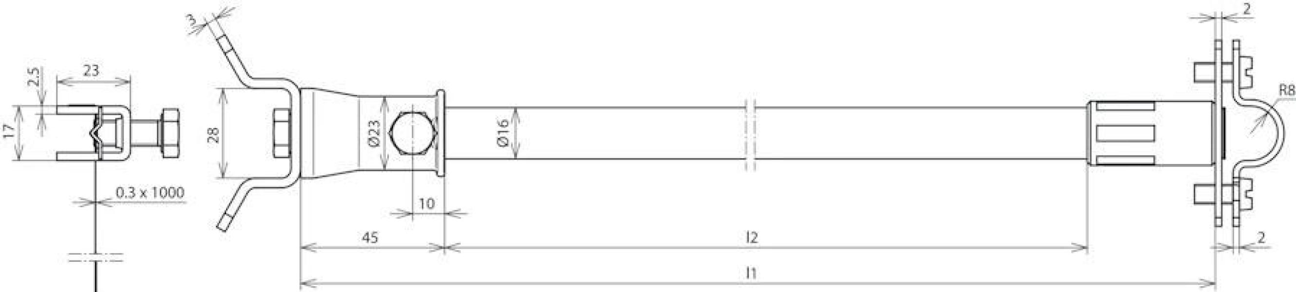 Dehn DIDH 16 530 SB50.300 V2A DEHNiso-Distanzhalter f. Rd 16mm L 530mm m. Spannbandbef. D 50-300mm (106245)