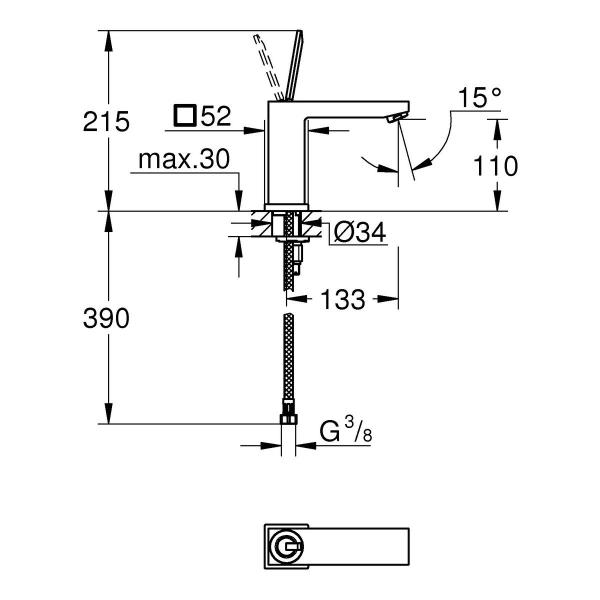 GROHE Eurocube Joy Einhand-Waschtischbatterie, M-Size, Einlochmontage, glatter Körper, chrom (23658000)
