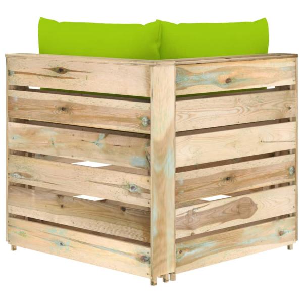 Modulares Ecksofa mit Kissen Grün Imprägniertes Holz