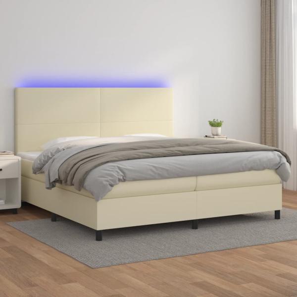 ARDEBO.de - Boxspringbett mit Matratze & LED Creme 200x200 cm Kunstleder