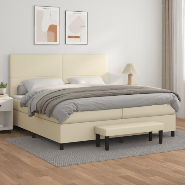 ARDEBO.de - Boxspringbett mit Matratze Creme 200x200 cm Kunstleder