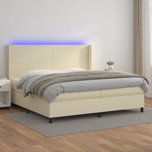 ARDEBO.de - Boxspringbett mit Matratze & LED Creme 200x200 cm Kunstleder