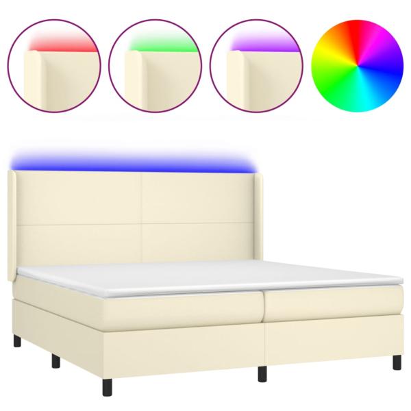 Boxspringbett mit Matratze & LED Creme 200x200 cm Kunstleder