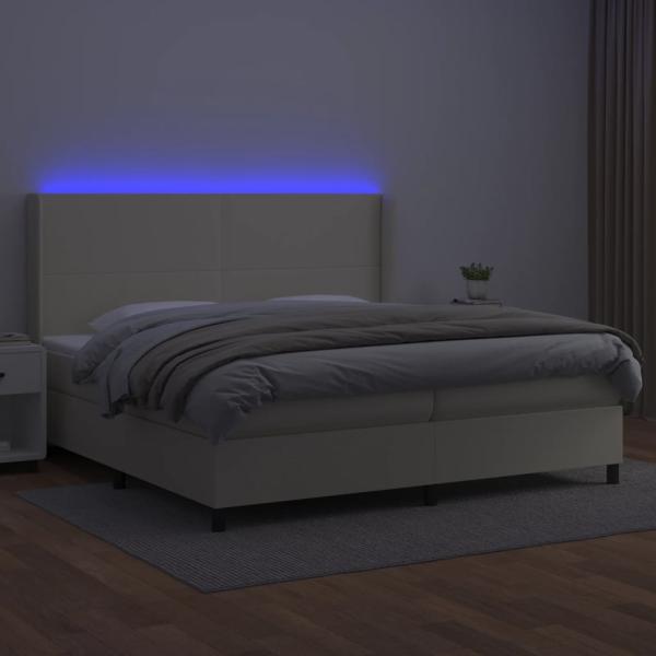 Boxspringbett mit Matratze & LED Creme 200x200 cm Kunstleder
