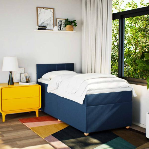 ARDEBO.de - Boxspringbett mit Matratze Blau 100x200 cm Stoff