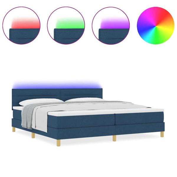 Boxspringbett mit Matratze mit Kopfteil Blau 200 x 200 cm Stoff
