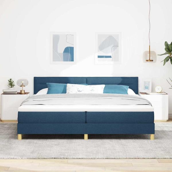 Boxspringbett mit Matratze mit Kopfteil Blau 200 x 200 cm Stoff
