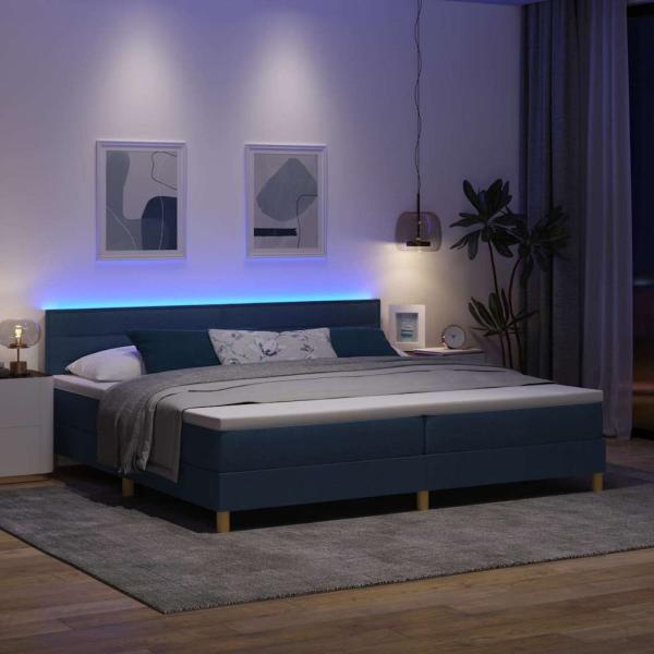 Boxspringbett mit Matratze mit Kopfteil Blau 200 x 200 cm Stoff