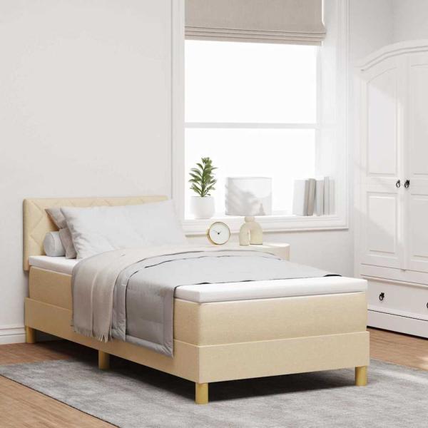 ARDEBO.de - Boxspringbett mit Matratze mit Kopfteil Creme 90 x 190 cm Stoff