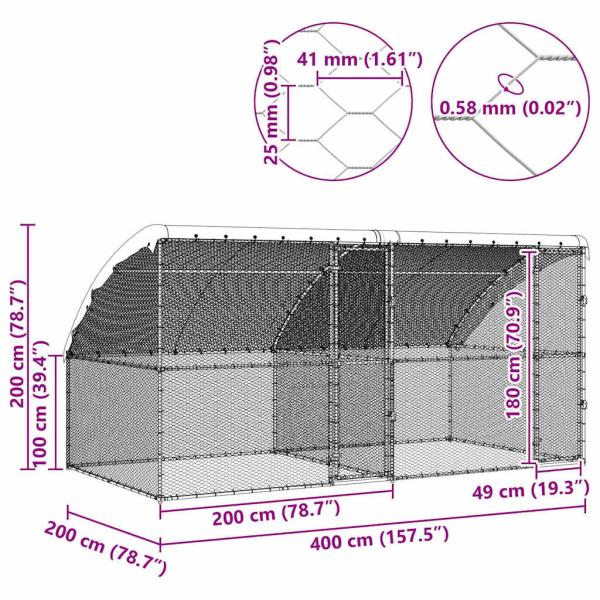 Hühnerkäfig Silber 400 x 200 x 198.5 cm Verzinkter Stahl