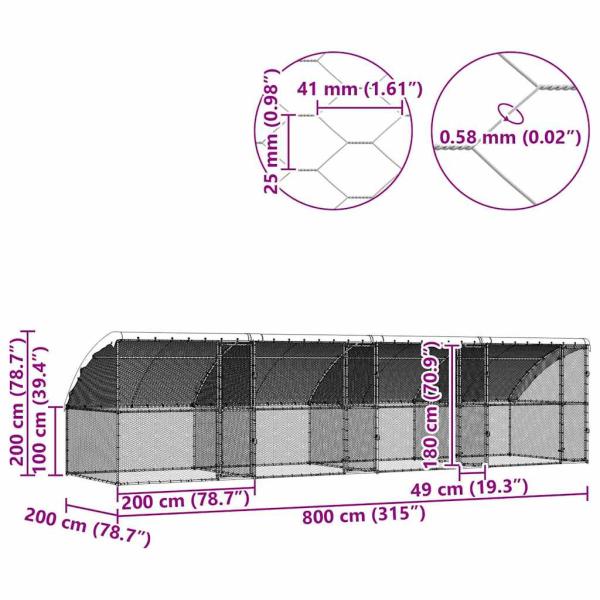 Hühnerkäfig Silber 800 x 200 x 198.5 cm Verzinkter Stahl