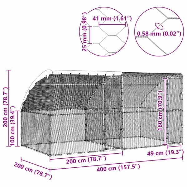 Hühnerkäfig Silber 400 x 200 x 198.5 cm Verzinkter Stahl