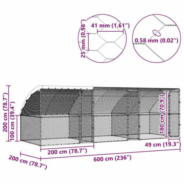 Hühnerkäfig Silber 600 x 200 x 198.5 cm Verzinkter Stahl