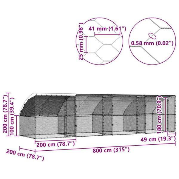 Hühnerkäfig Silber 800 x 200 x 198.5 cm Verzinkter Stahl