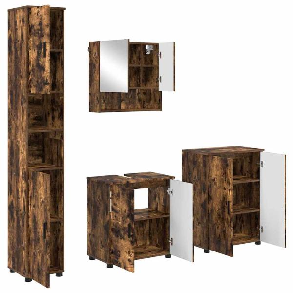 Badezimmermöbel Set mit Tür 4 pcs Räuchereiche 61 x 35 x 64 cm