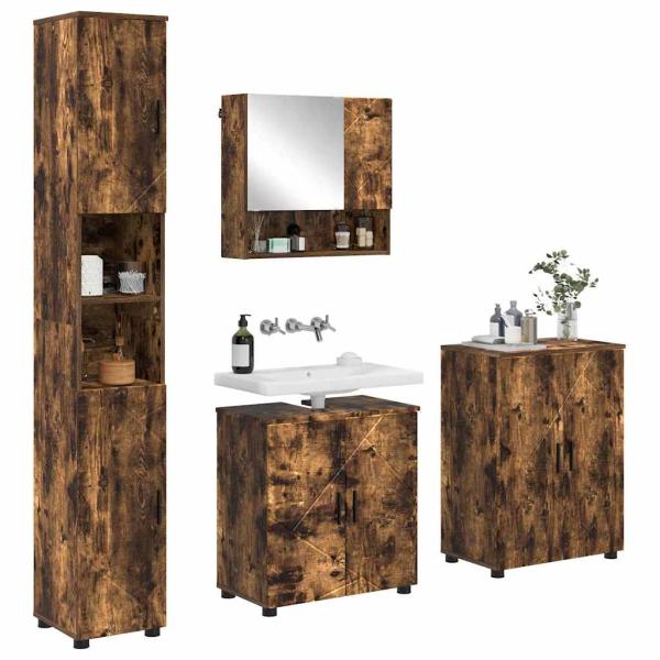 Badezimmermöbel Set mit Tür 4 pcs Räuchereiche 61 x 35 x 64 cm