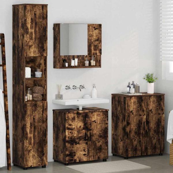 Badezimmermöbel Set mit Tür 4 pcs Räuchereiche 61 x 35 x 64 cm