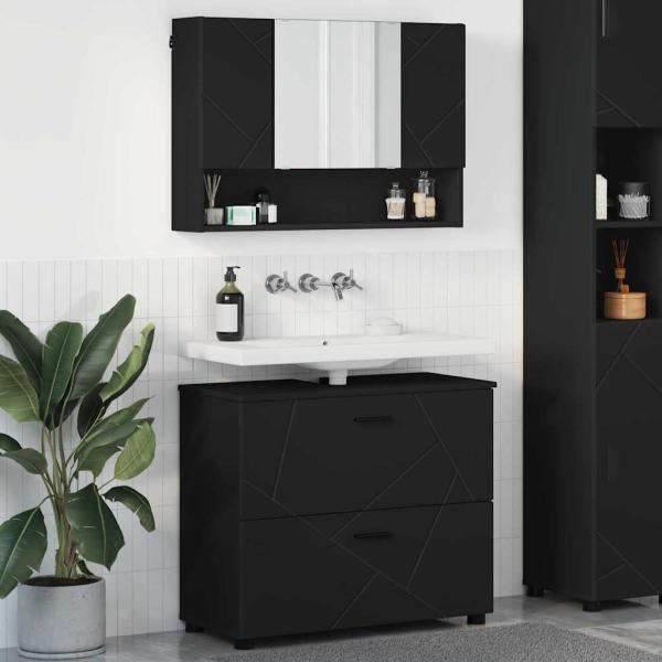 ARDEBO.de - Badezimmermöbel Set mit Regal 2 pcs Schwarz 76,5 x 35 x 64 cm